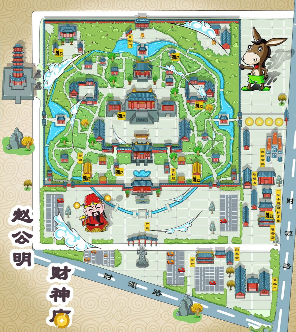 乌马河寺庙类手绘地图